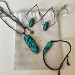Kendra Scott Turquoise Magnesite Gunmetal Necklace, Earrings & Bracelet Set